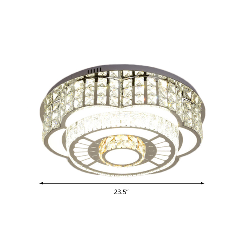 23.5’/31.5’ Floral Led Ceiling Flush Mount Lamp In Chrome With Crystal Accents
