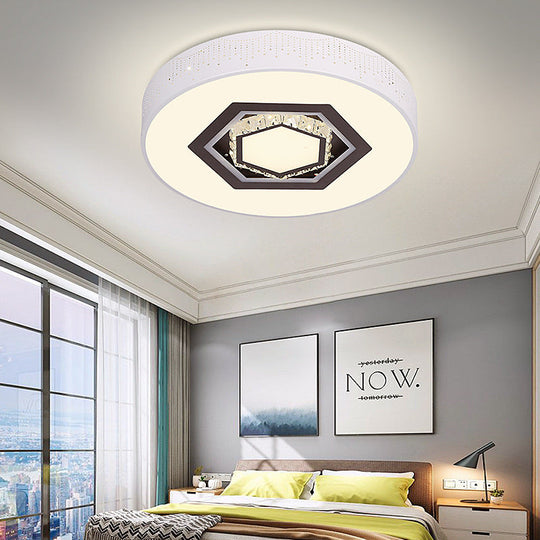 Minimalistic Acrylic Flush Mount Led Ceiling Light For White Bedroom With Crystal Drops & Choice Of