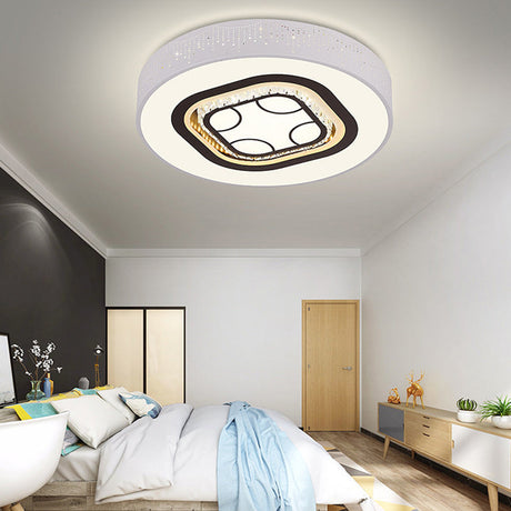 Minimalistic Acrylic Flush Mount Led Ceiling Light For White Bedroom With Crystal Drops & Choice Of