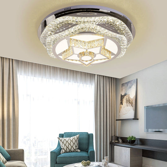 Modern Led Crystal Dome Flush Mount Ceiling Light In Chrome With Star/Gyro Pattern For Living Room