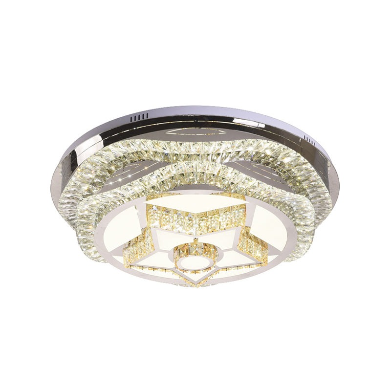 Modern Led Crystal Dome Flush Mount Ceiling Light In Chrome With Star/Gyro Pattern For Living Room -