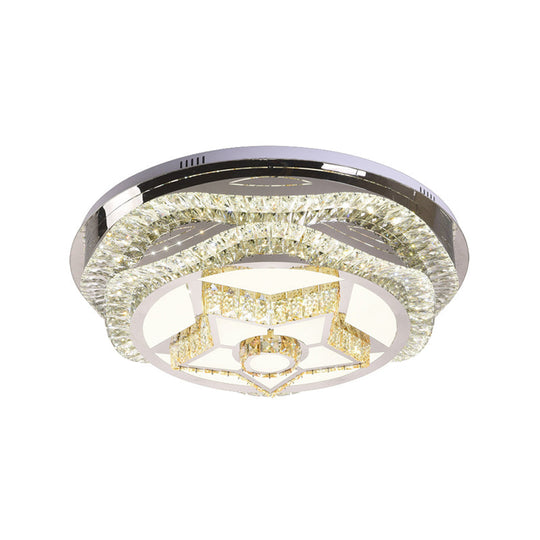 Modern Led Crystal Dome Flush Mount Ceiling Light In Chrome With Star/Gyro Pattern For Living Room -