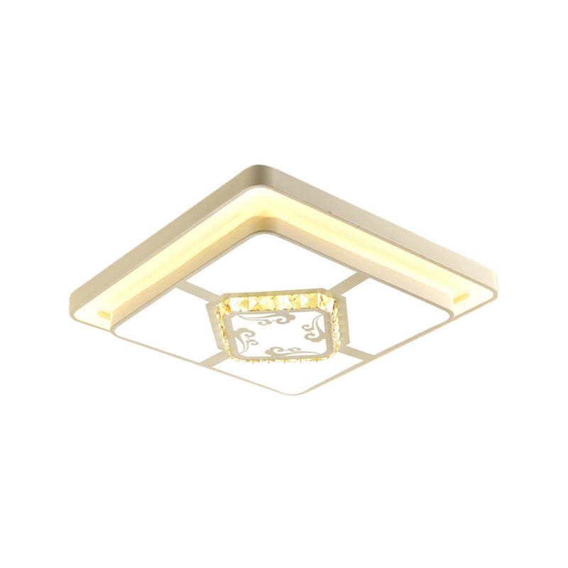 Minimal Led White Flush Mount Ceiling Light For Living Room - Crystal Square/Rectangular Lamp