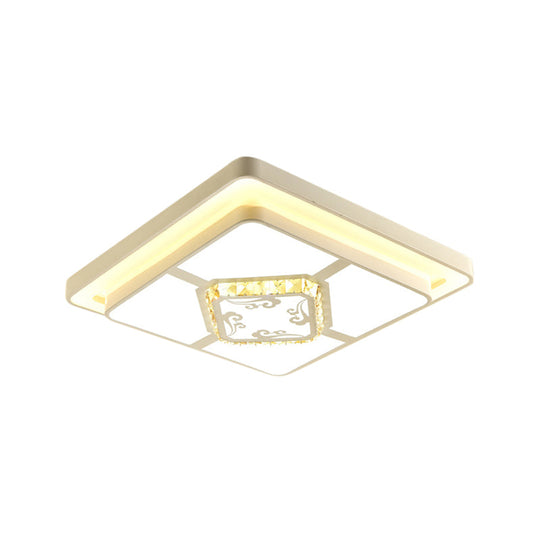 Minimal Led White Flush Mount Ceiling Light For Living Room - Crystal Square/Rectangular Lamp