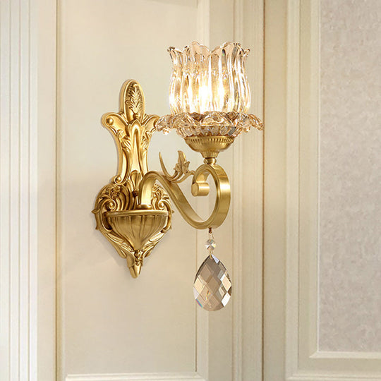 Contemporary Crystal Petal Wall Sconce Lamp In Gold For Corridor Lighting