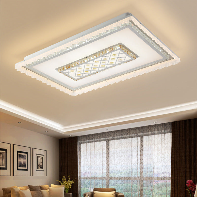 Modern Led Crystal Ceiling Lamp - White Square/Rectangular Flush Mount Light Warm Illumination