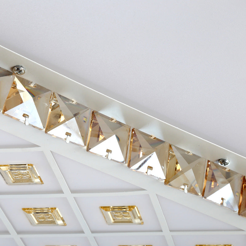 Modern Led Crystal Ceiling Lamp - White Square/Rectangular Flush Mount Light Warm Illumination