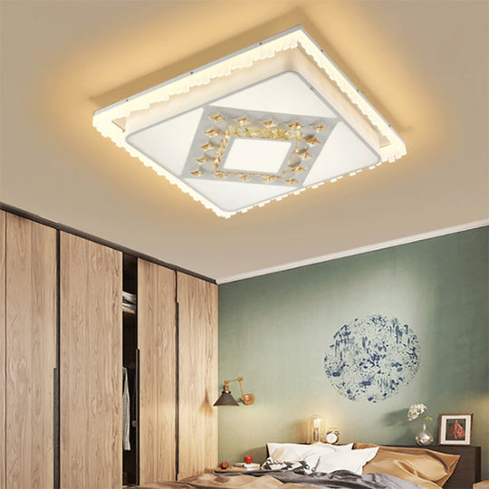 Modern Led Crystal Ceiling Lamp - White Square/Rectangular Flush Mount Light Warm Illumination