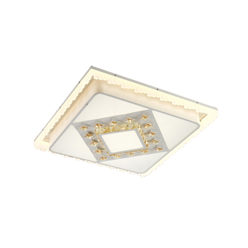 Modern Led Crystal Ceiling Lamp - White Square/Rectangular Flush Mount Light Warm Illumination