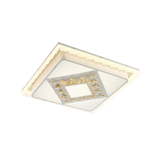 Modern Led Crystal Ceiling Lamp - White Square/Rectangular Flush Mount Light Warm Illumination