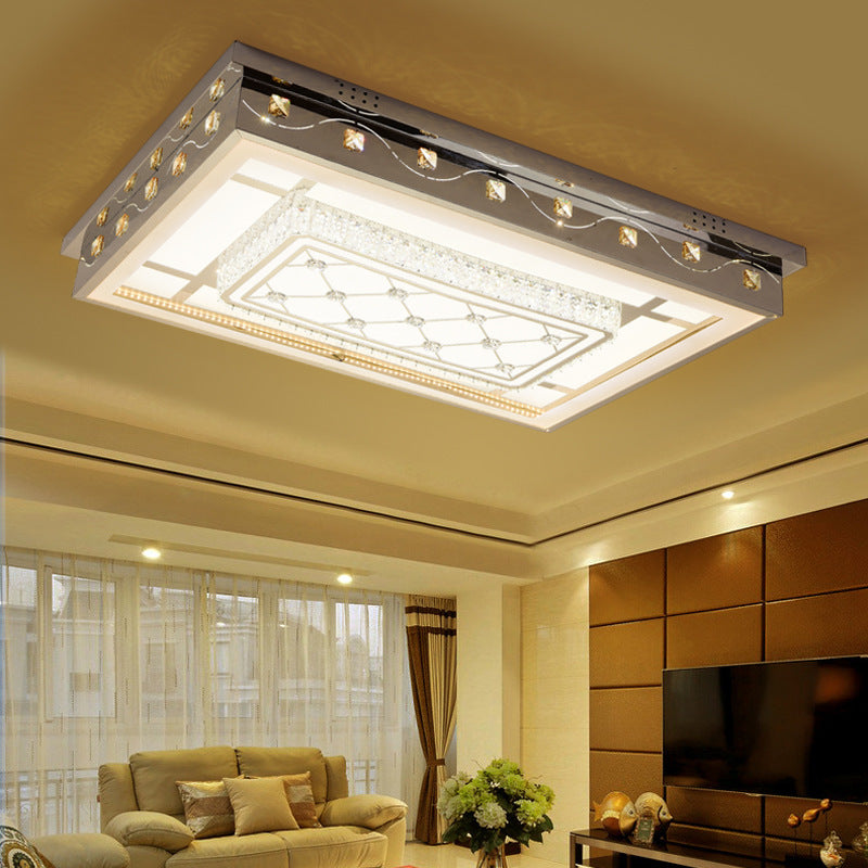 Modern Chrome Led Crystal Ceiling Light Fixture With Elegant Rectangle/Round Pattern