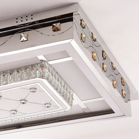 Modern Chrome Led Crystal Ceiling Light Fixture With Elegant Rectangle/Round Pattern