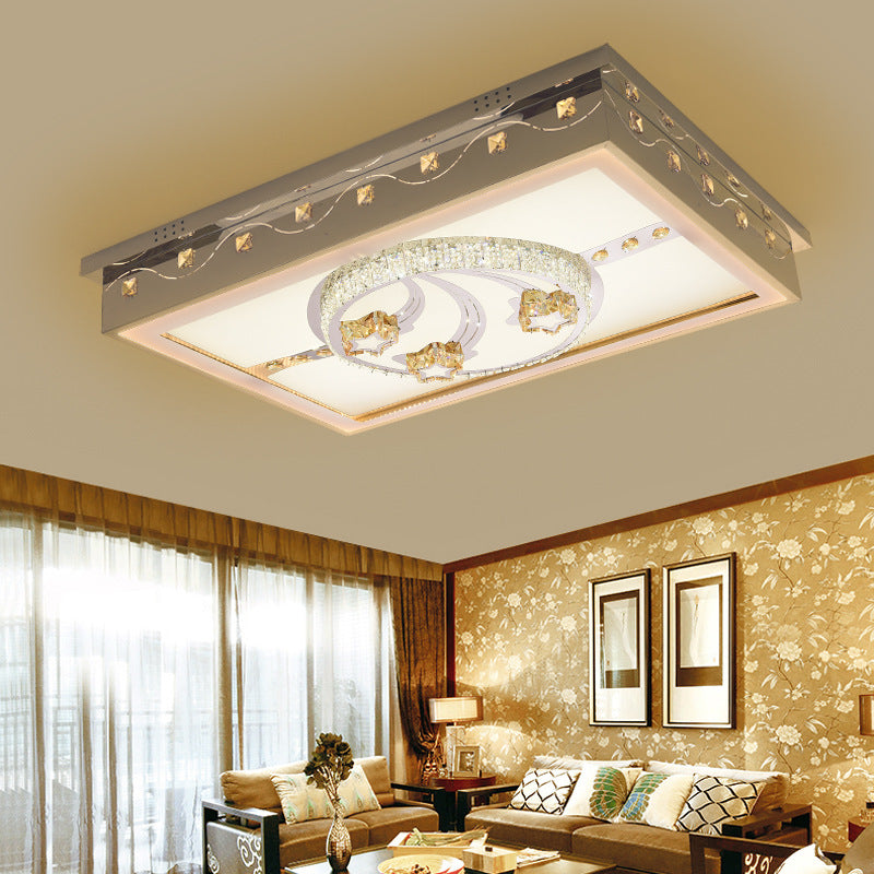 Modern Chrome Led Crystal Ceiling Light Fixture With Elegant Rectangle/Round Pattern / Round