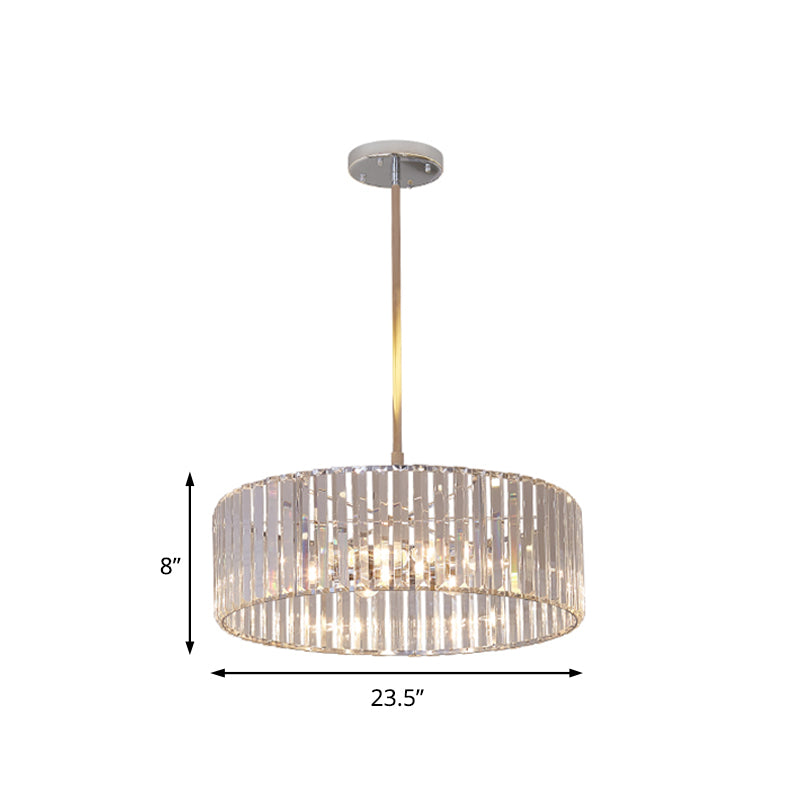 Shaded Round Crystal Pendant Light Fixture - 19.5’/23.5’ Wide Simplicity 5/6 Lights Chrome