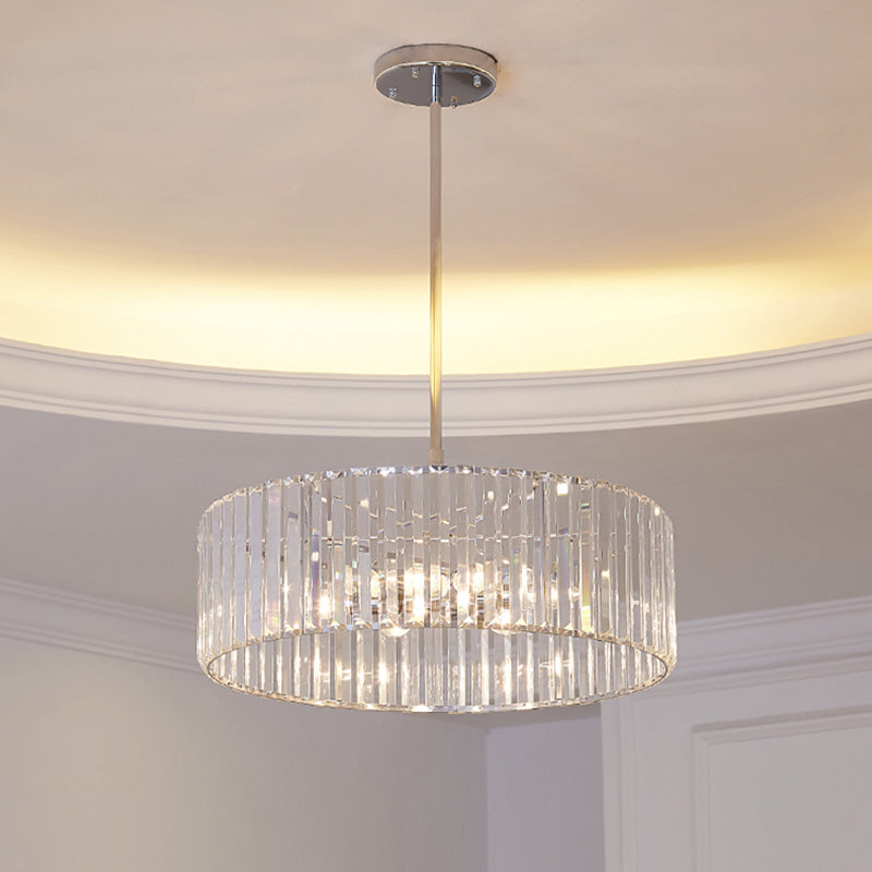 Round Crystal Pendant Light Fixture - Simplicity 5/6 Lights Chrome Chandelier / 19.5