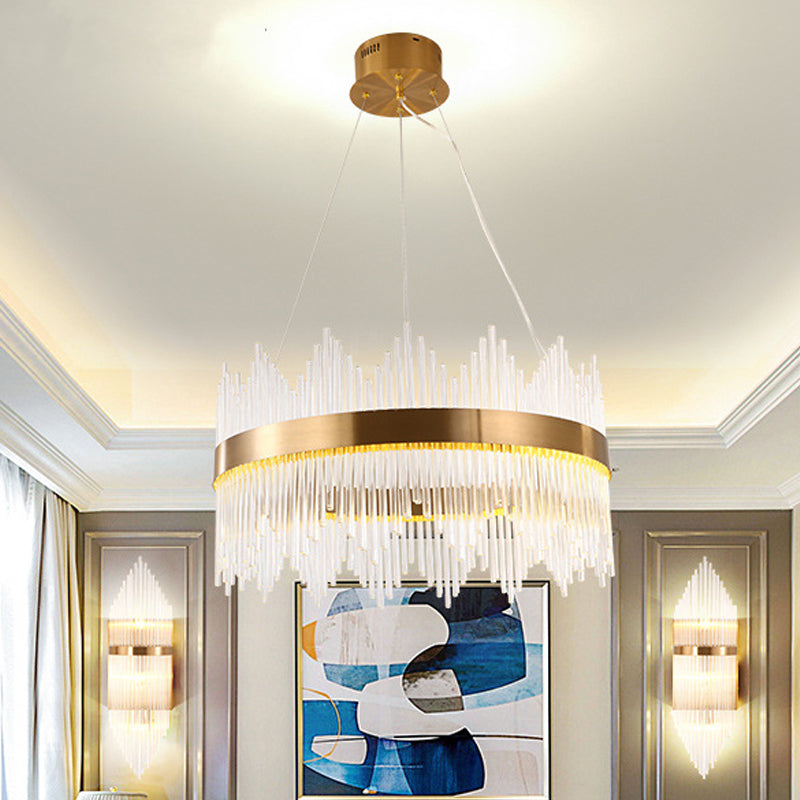 Modern Crystal Wavy Icicle Chandelier Lamp - Adjustable Length Led Gold Ceiling Light Fixture