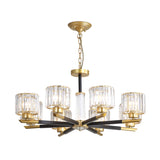 Modern Ribbed Crystal Cylinder Chandelier Pendant - 3/6/8 Head Bedroom Hanging Lamp Kit