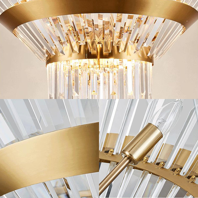 Transitional 9-Light Gold Crystal Tapered Icicle Chandelier - 7’/14’ H Pendant Light