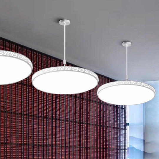 Modern Metallic Led Chandelier: Hollow-Carved Suspension Light For Conference Room