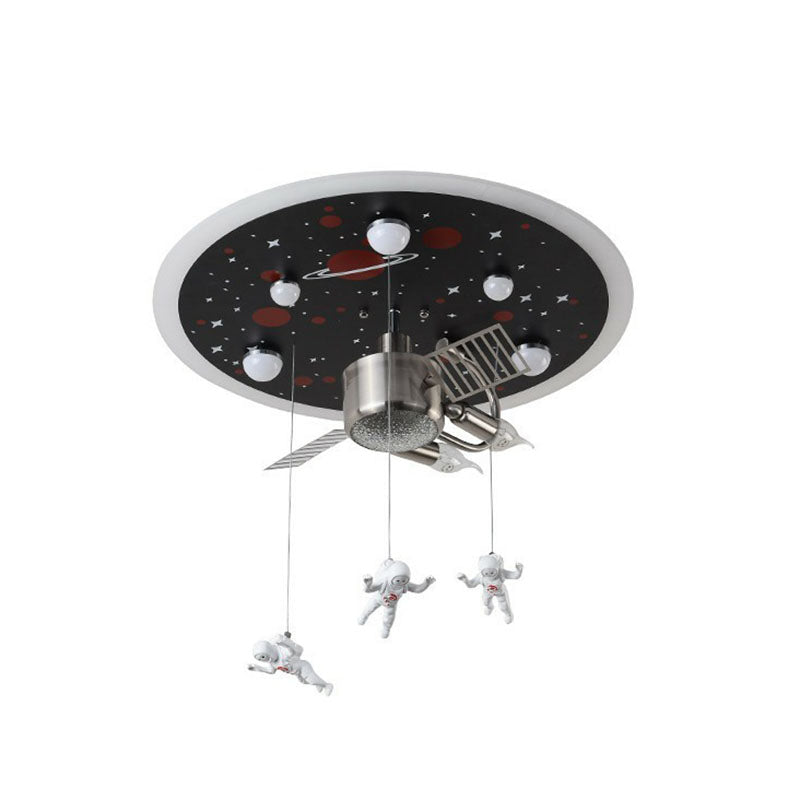 Astronaut Themed Led Flush Mount Light In Black - Metallic Space Ship Design For Kids Room / 22’
