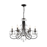 Traditional Iron Candle Chandelier Pendant - 6/8/12 Light Black Hanging With Crystal Drops