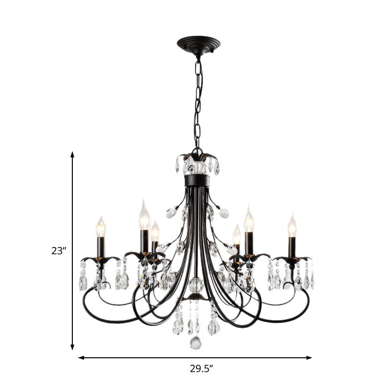 Traditional Iron Tiered Candle Chandelier Pendant With Crystal Drops - 6/8/12 Lights Black Hanging