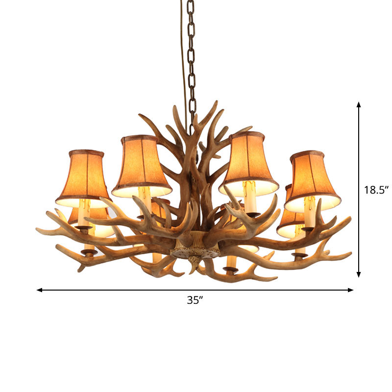 Antler Ceiling Light Fixture With Resin Shade - Traditional Chandelier For Living Room In Brown 8 /