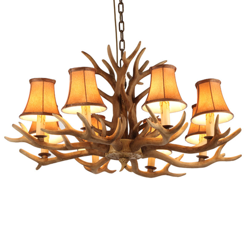 Antler Ceiling Light Fixture With Resin Shade - Traditional Chandelier For Living Room In Brown