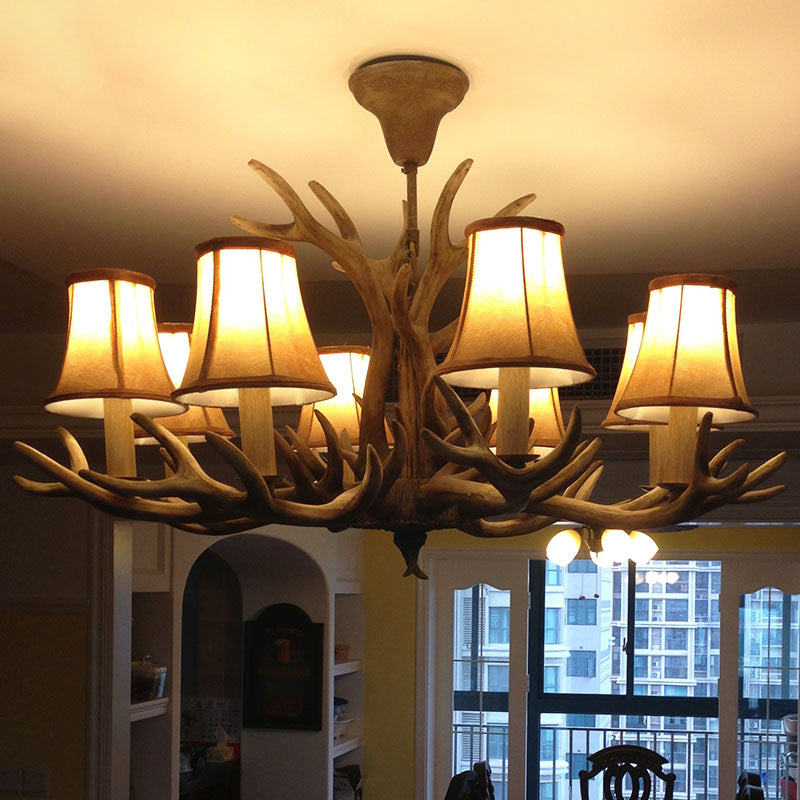 Antler Ceiling Light Fixture With Resin Shade - Traditional Chandelier For Living Room In Brown