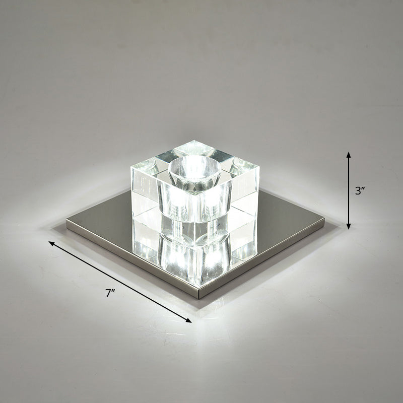 Modern Crystal Block Mini Flush Ceiling Light With Clear Led - Ideal For Corridor / 7’ White