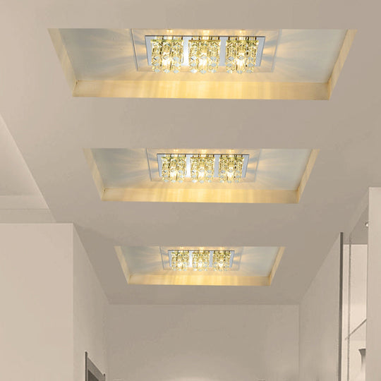 Crystal Entryway Rectangle Led Flush Mount Ceiling Light Clear