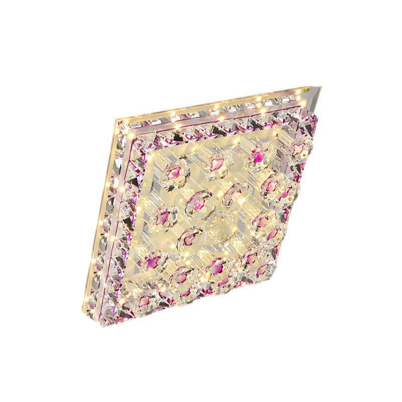 Led Crystal Block Square Flush Mount Fixture For Corridor