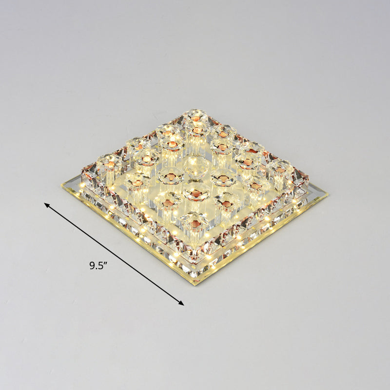 Led Crystal Block Square Flush Mount Fixture For Corridor
