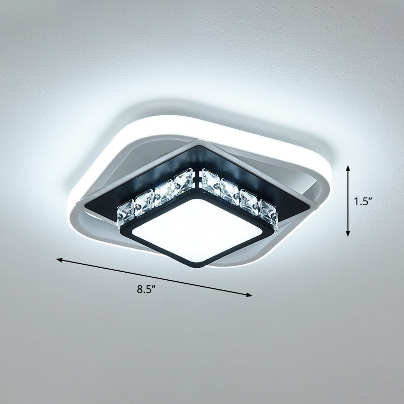 Acrylic Led Flush Ceiling Light: Square Nordic Style With Crystal Accent Ideal For Entryways Black /