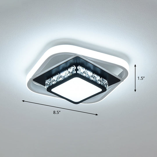 Acrylic Led Flush Ceiling Light: Square Nordic Style With Crystal Accent Ideal For Entryways Black /