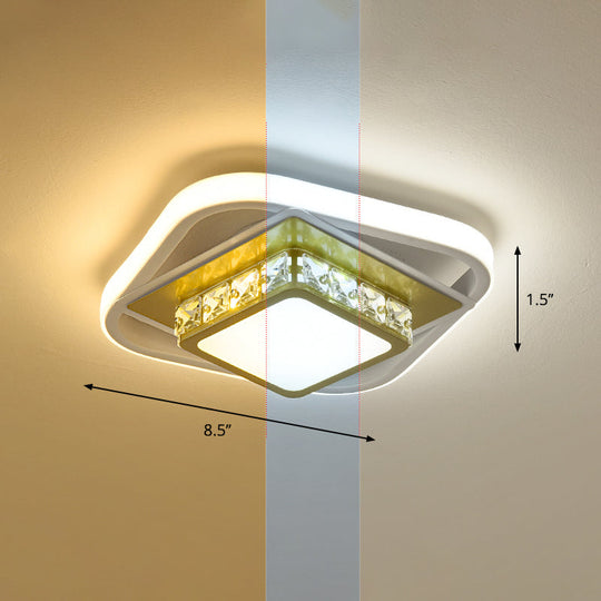 Acrylic Led Flush Ceiling Light: Square Nordic Style With Crystal Accent Ideal For Entryways Gold /