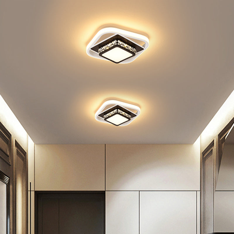 Acrylic Led Flush Ceiling Light: Square Nordic Style With Crystal Accent Ideal For Entryways