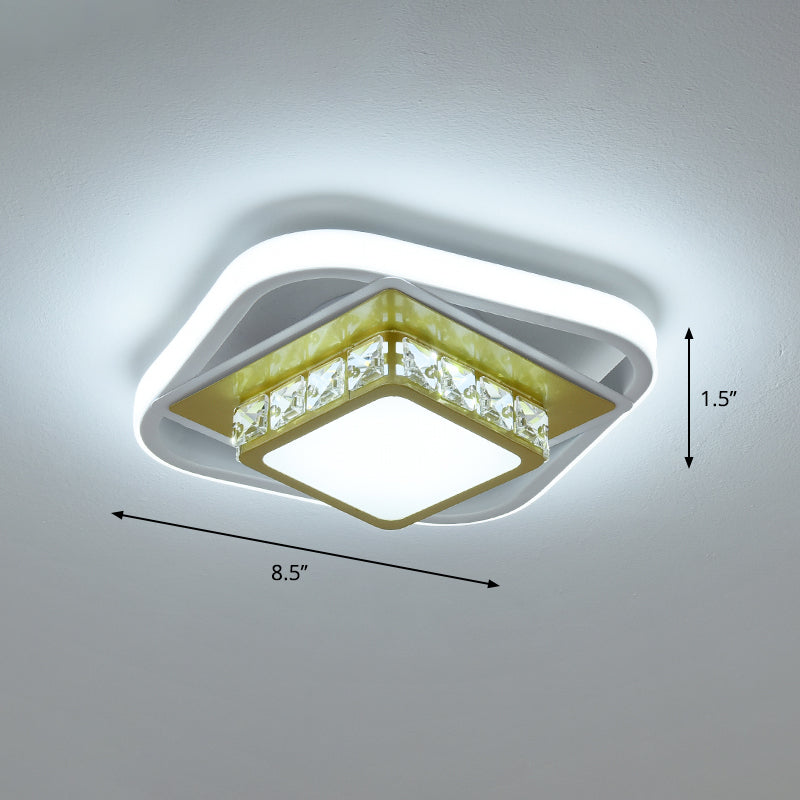Acrylic Led Flush Ceiling Light: Square Nordic Style With Crystal Accent Ideal For Entryways Gold /