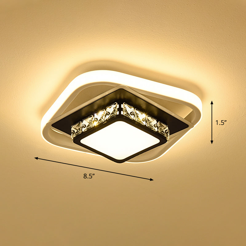 Acrylic Led Flush Ceiling Light: Square Nordic Style With Crystal Accent Ideal For Entryways Black /