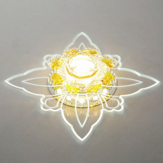 Yellow Crystal Minimalist Led Flush Mount With Floral Shape For Corridors / White