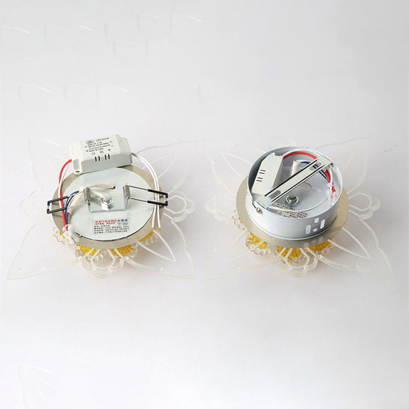 Yellow Crystal Minimalist Led Flush Mount With Floral Shape For Corridors
