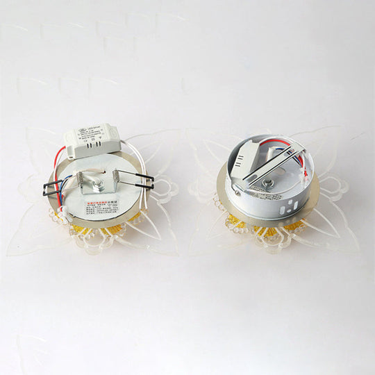 Yellow Crystal Minimalist Led Flush Mount With Floral Shape For Corridors