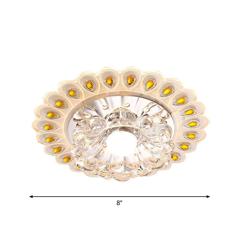 Crystal Flower Flush Ceiling Light With Led - Modern Style