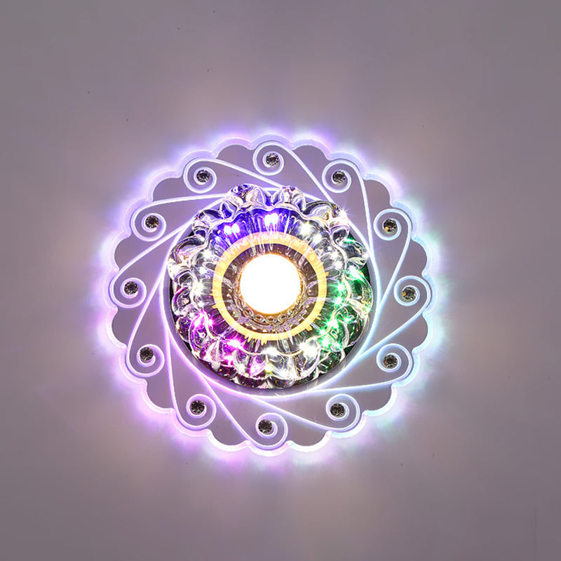 Contemporary Led Flower Flush Crystal Ceiling Light For Elegant Passages Clear / Multi Color