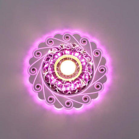 Contemporary Led Flower Flush Crystal Ceiling Light For Elegant Passages Clear / Pink