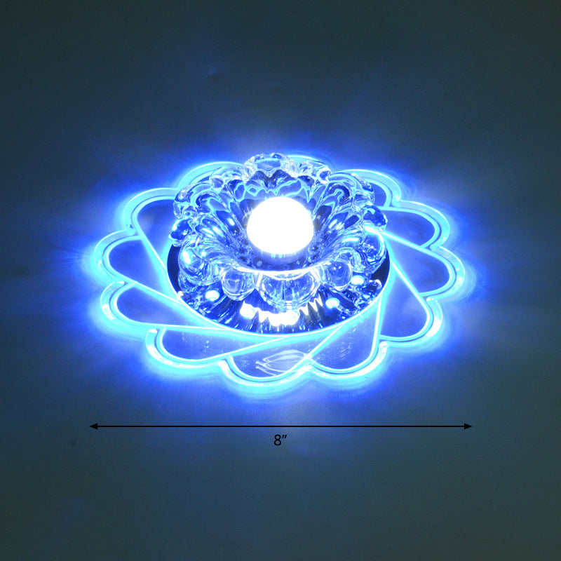 Modern Crystal Led Flush Ceiling Light For Hallway - Clear Floral Mount Fixture / Blue