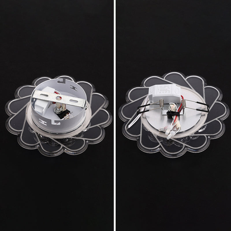 Modern Crystal Led Flush Ceiling Light For Hallway - Clear Floral Mount Fixture