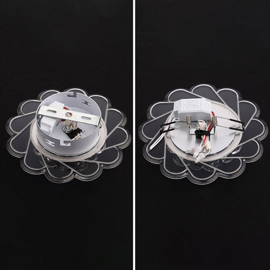 Modern Crystal Led Flush Ceiling Light For Hallway - Clear Floral Mount Fixture