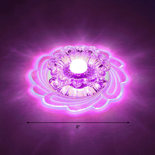 Floral Shade Crystal Led Flush Mount Lighting For Entryway - Minimalist Design Clear / Purple