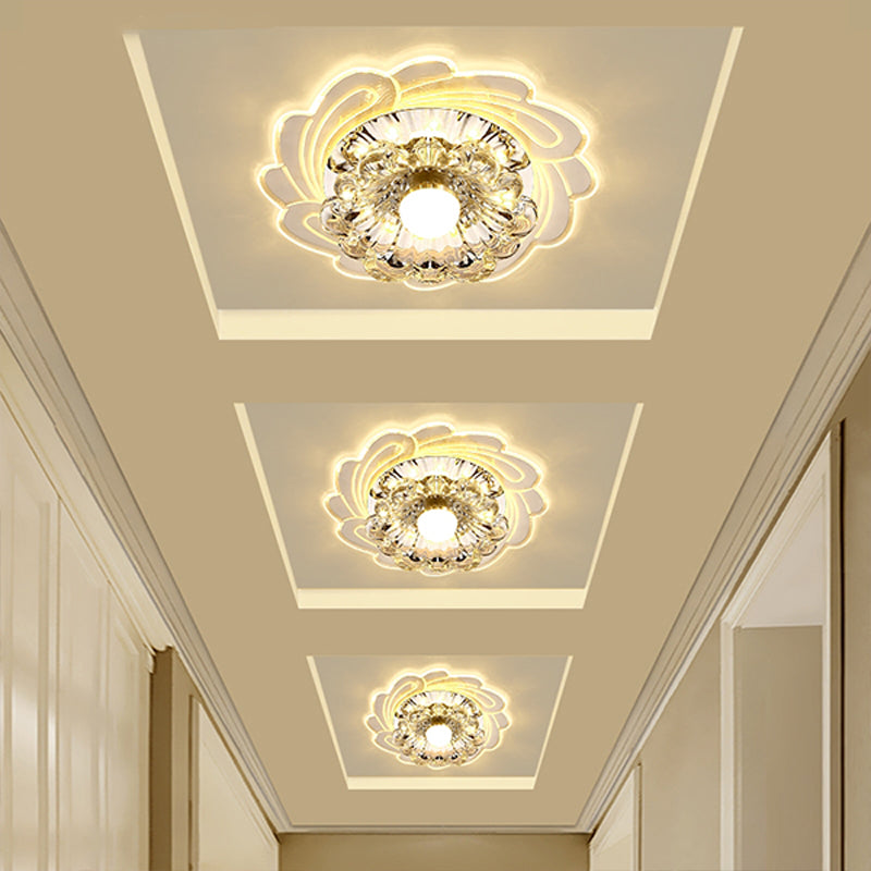 Floral Shade Crystal Led Flush Mount Lighting For Entryway - Minimalist Design